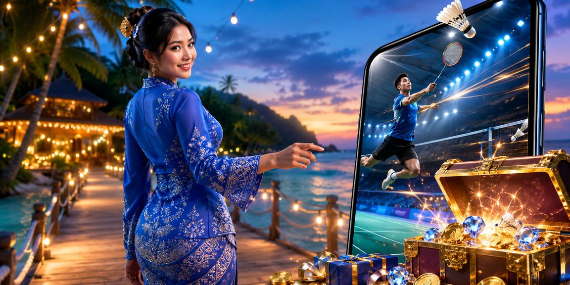 Wanita Malaysia dalam baju kurung memilih nombor loteri di telefon